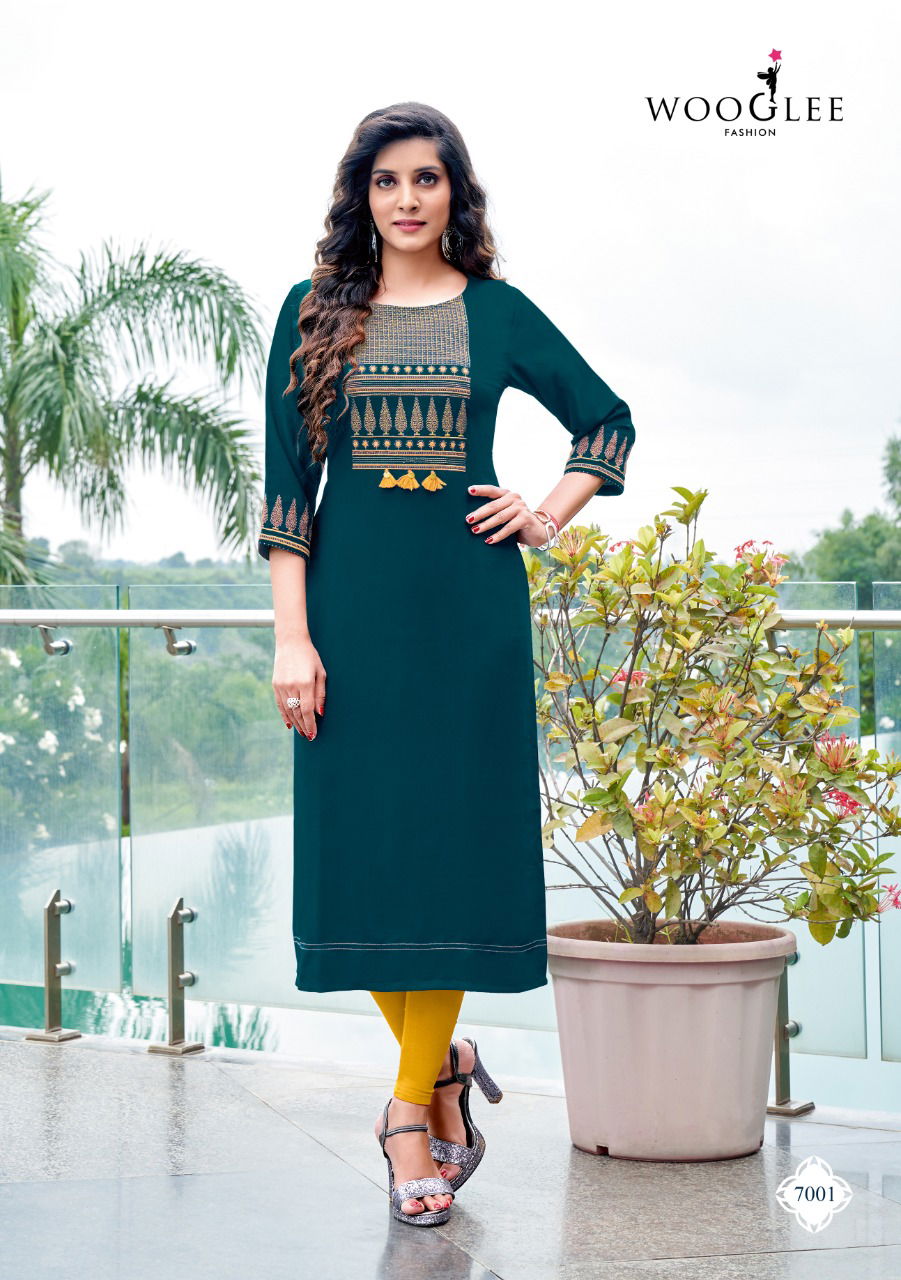 Wooglee 4Ever Ethnic Wear Nylone Viscose Neck Work Designer Kurti Collection